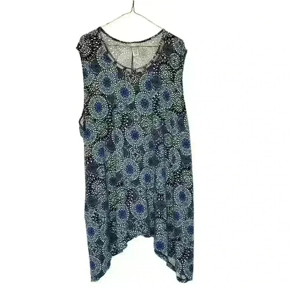 Catherines 4X Tunic Scoop Neck Bead Trim Handkerchief Hem Artsy Boho Lagenlook - Picture 1 of 7